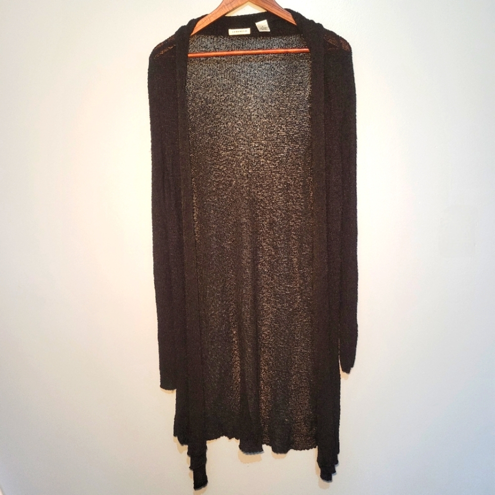 Laura Ashley Womens Black Long Rayon Knit Duster Cardigan Sweater Size Medium